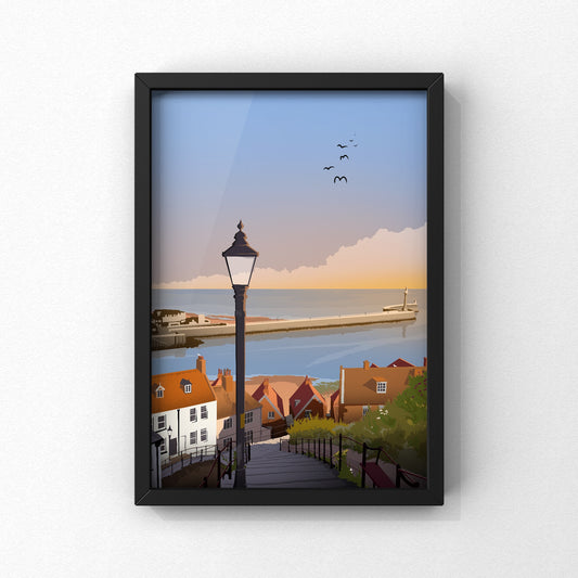 Whitby 199 Steps | Yorkshire Print | A5 A4 A3 - Millstones & Moor