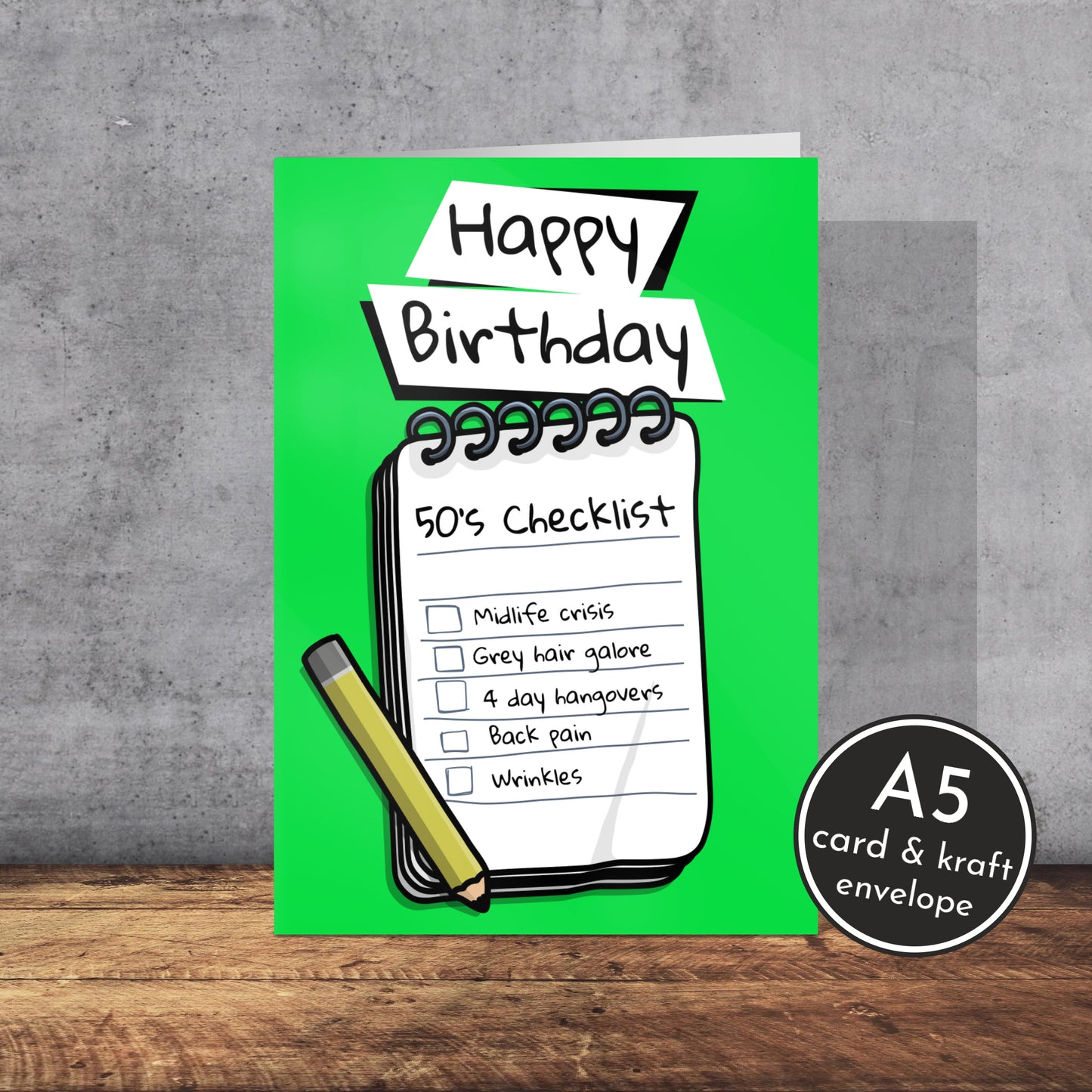 Rude 50’s Checklist Birthday Card | A5 Card and Envelope - Millstones & Moor