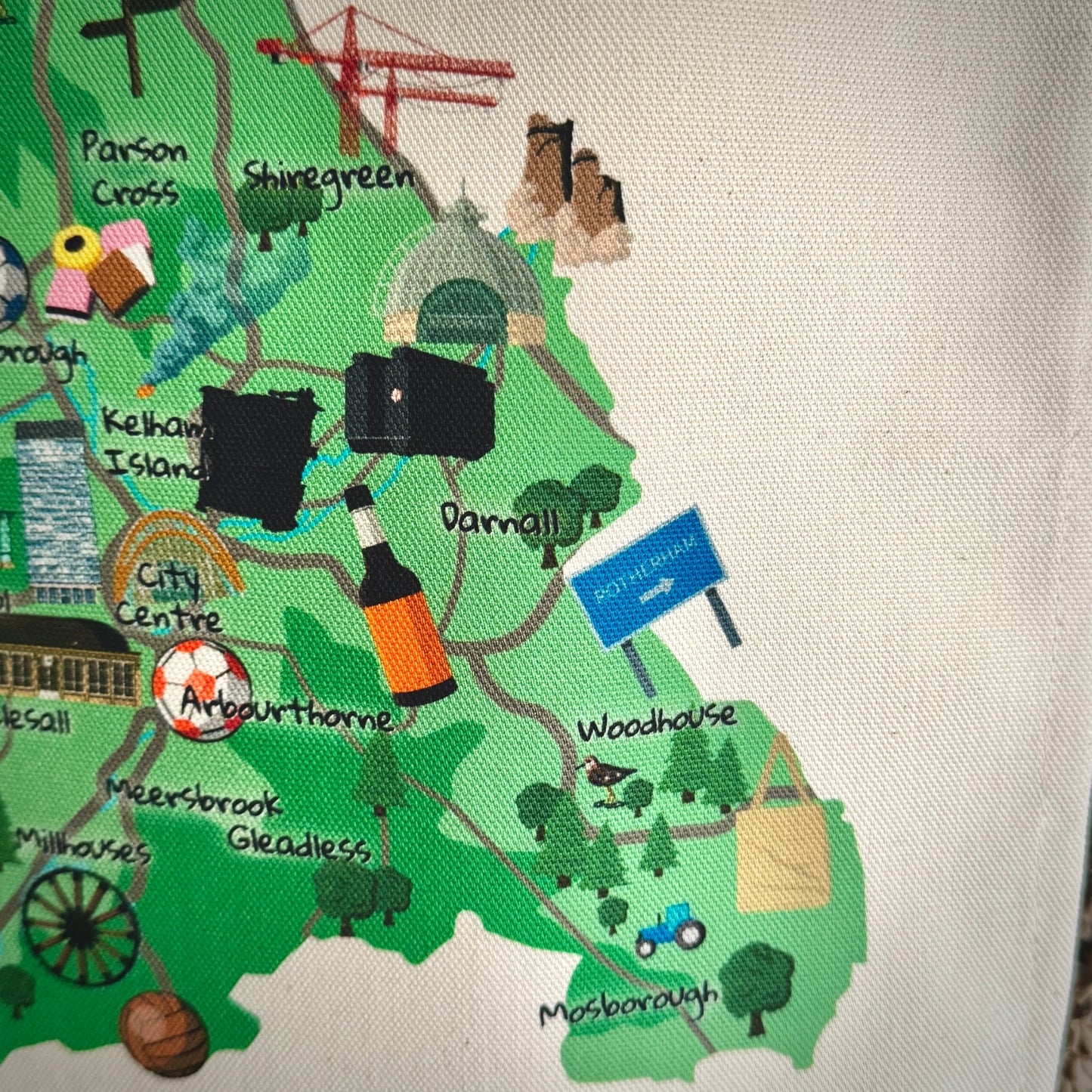 Sheffield Map Illustrated Tea Towel - Millstones & Moor