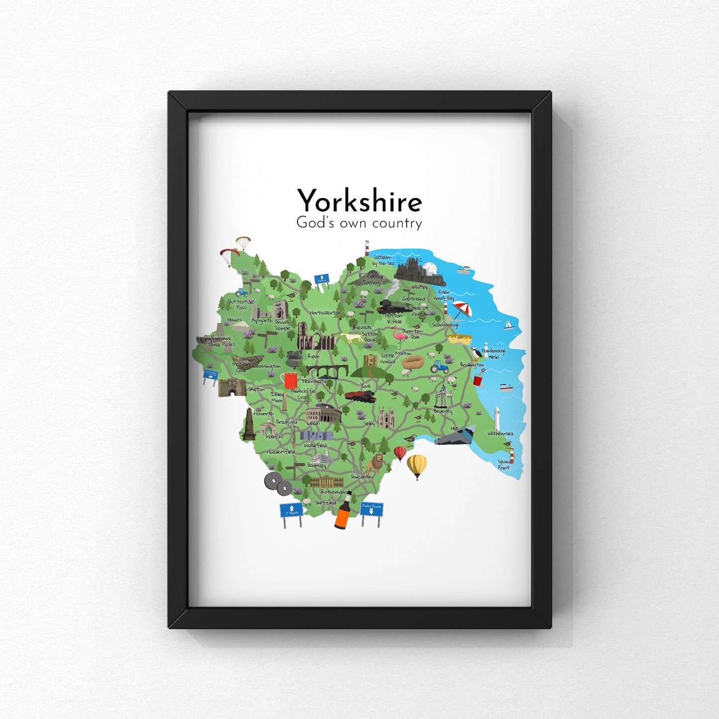 Map of Yorkshire | Yorkshire Print | A5 A4 A3 - Millstones & Moor
