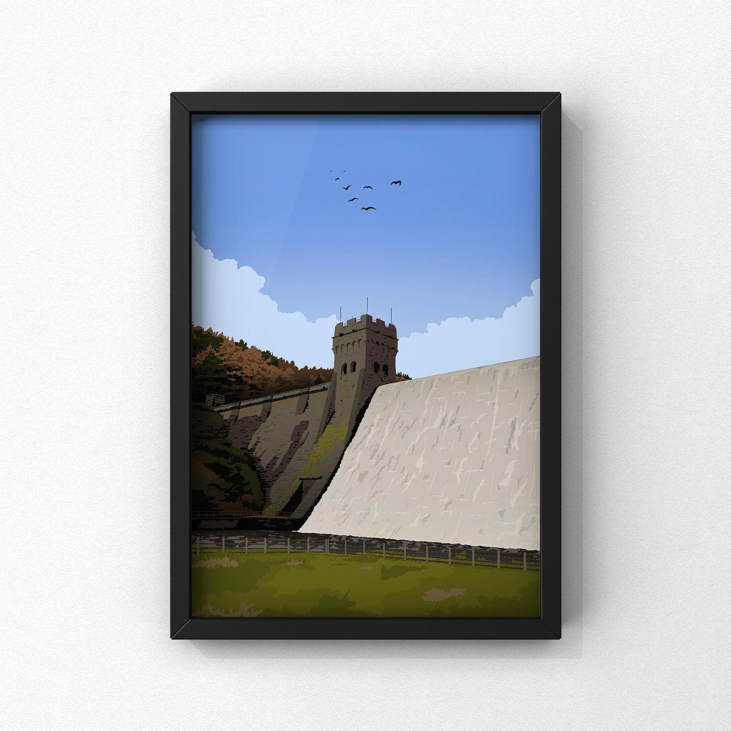 Derwent Dam Print | Peak District Artwork | A5 A4 A3 - Millstones & Moor