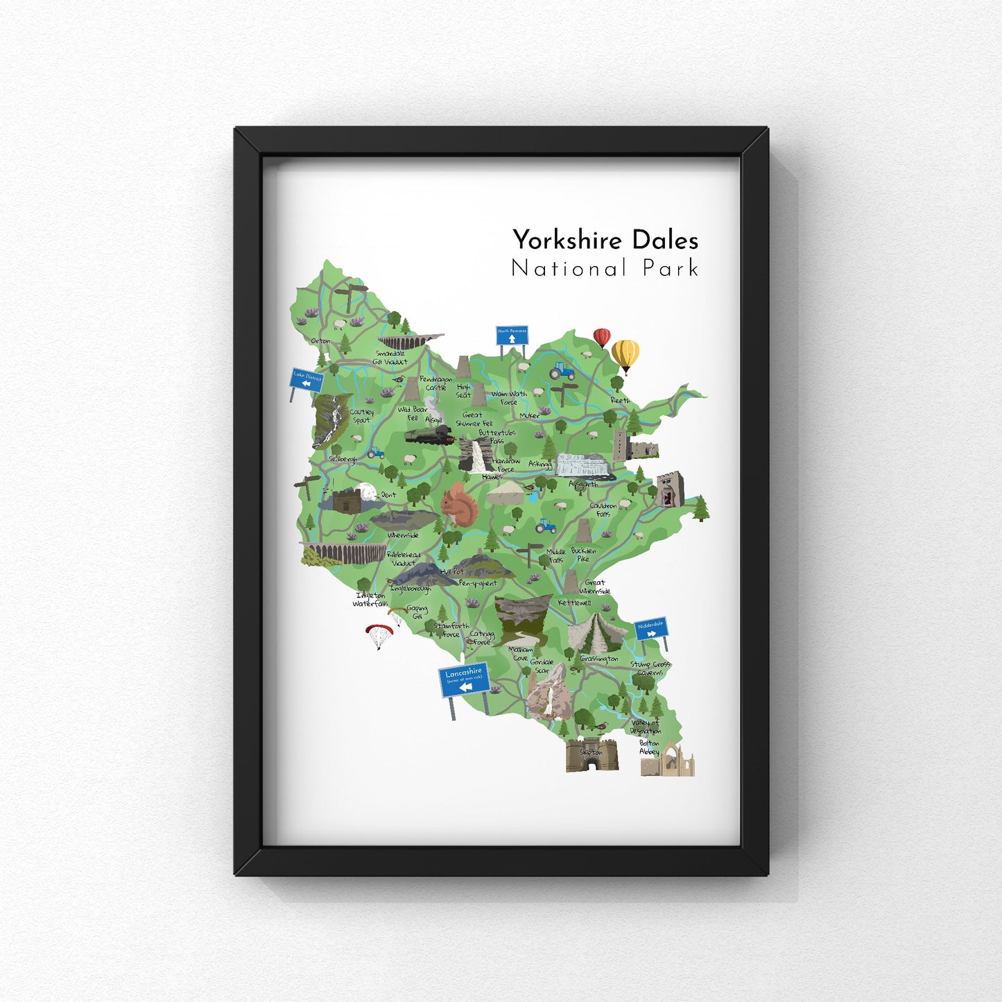 Yorkshire Dales Map | Yorkshire Print | A5 A4 A3 - Millstones & Moor