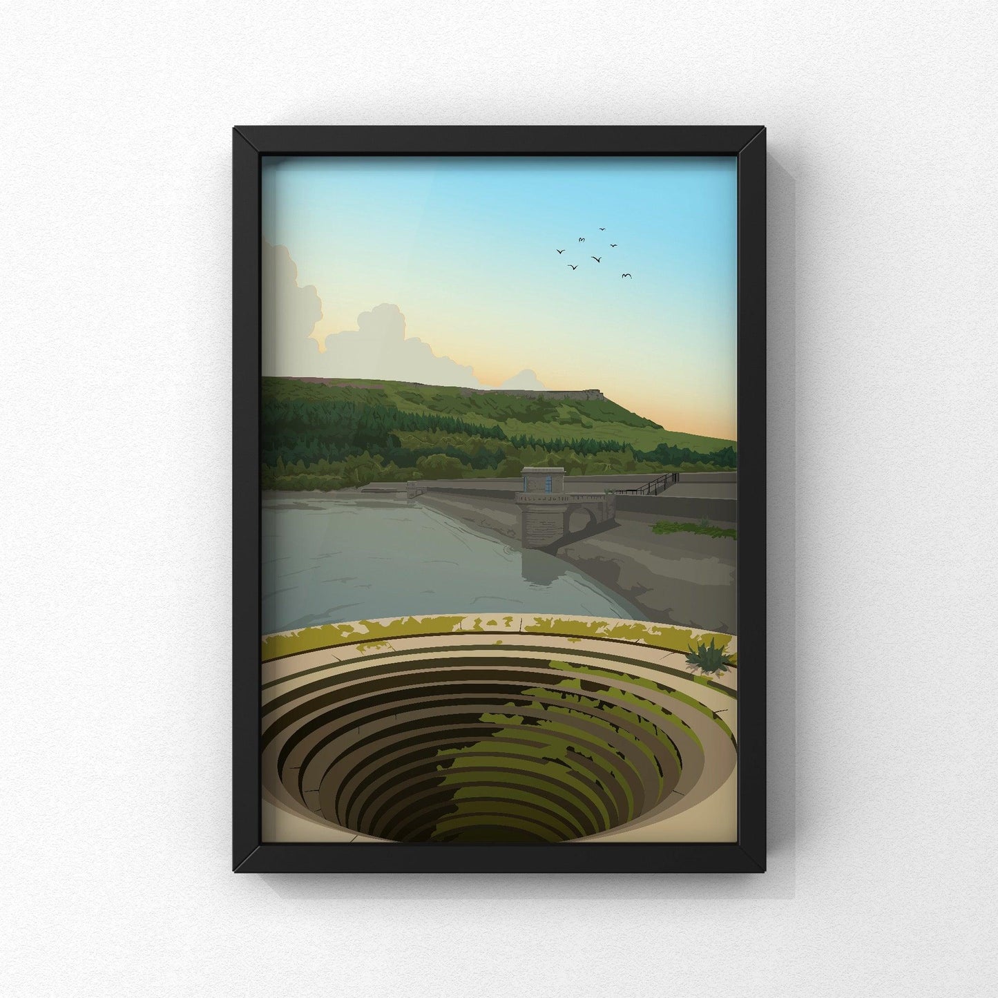 Ladybower Reservoir Print | Peak District Artwork | A5 A4 A3 - Millstones & Moor