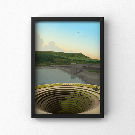 Ladybower Reservoir Print | Peak District Artwork | A5 A4 A3 - Millstones & Moor