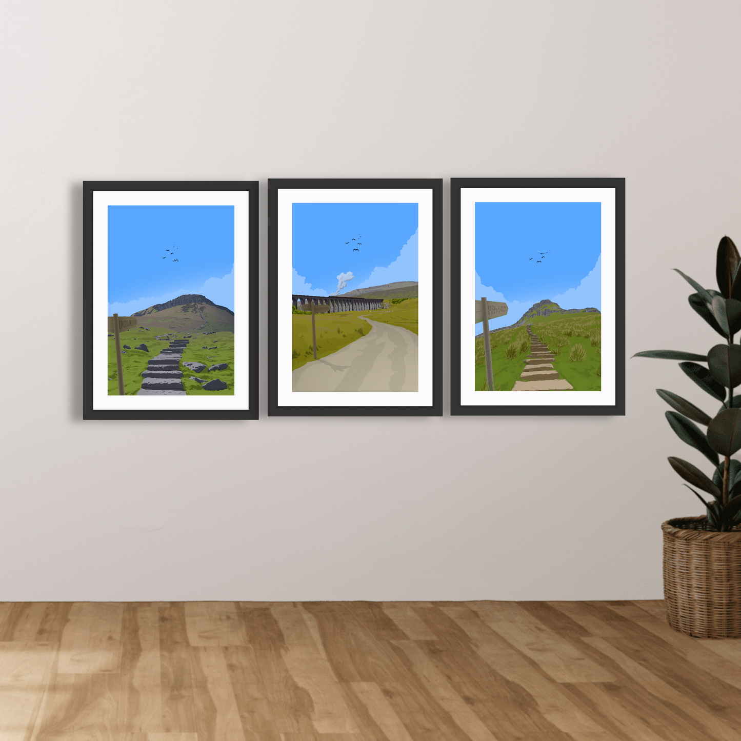 Yorkshire 3 Peaks Print Set | A5 A4 A3 - Millstones & Moor