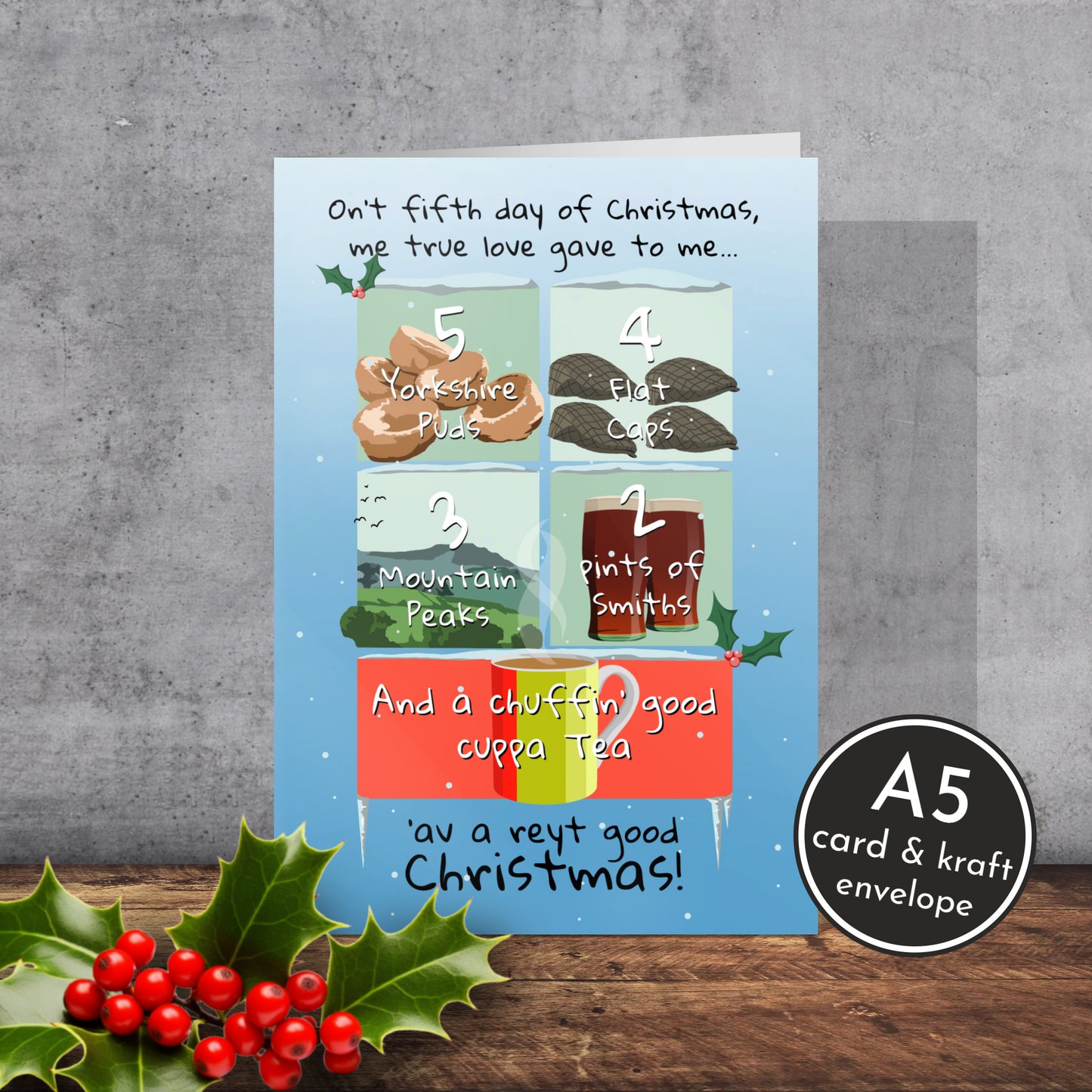 12 days of Yorkshire Christmas Card | A5 Card and Envelope - Millstones & Moor