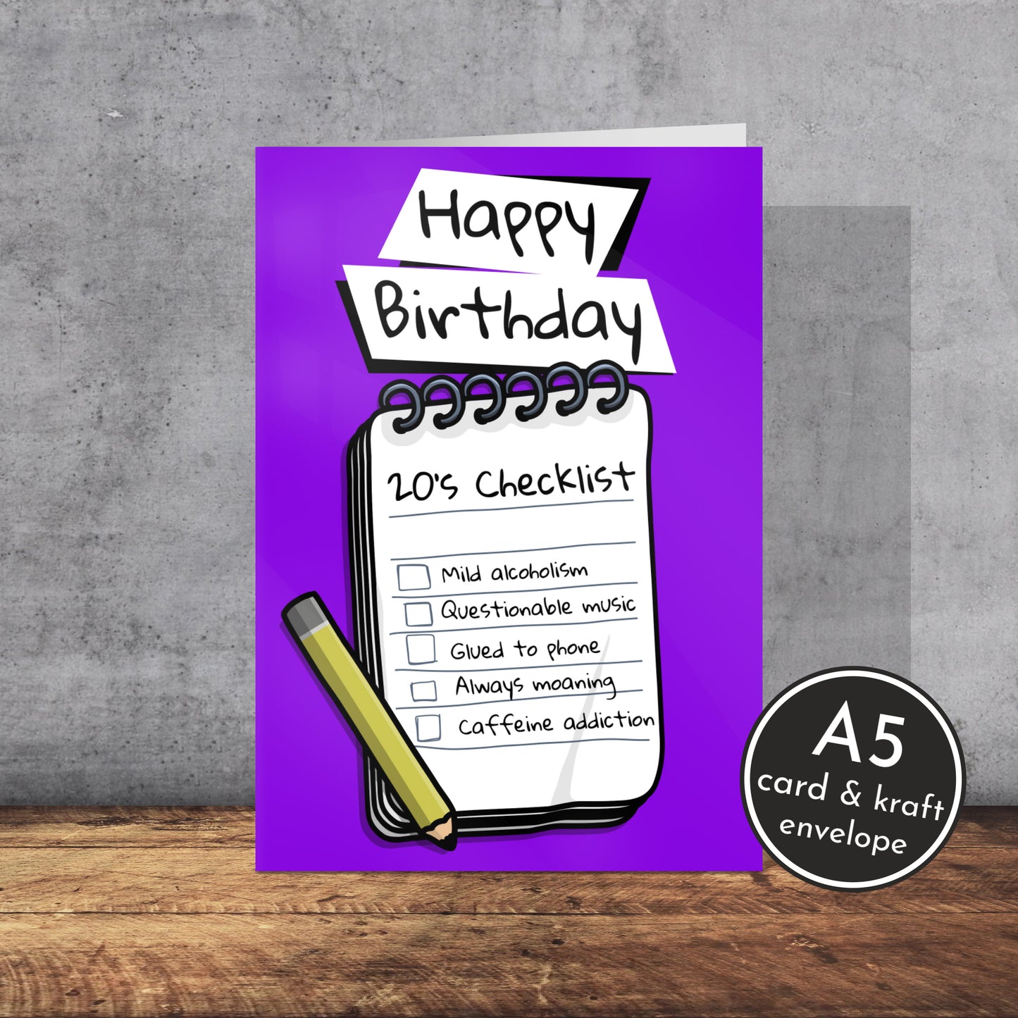 Rude 20’s Checklist Birthday Card | A5 Card and Envelope - Millstones & Moor
