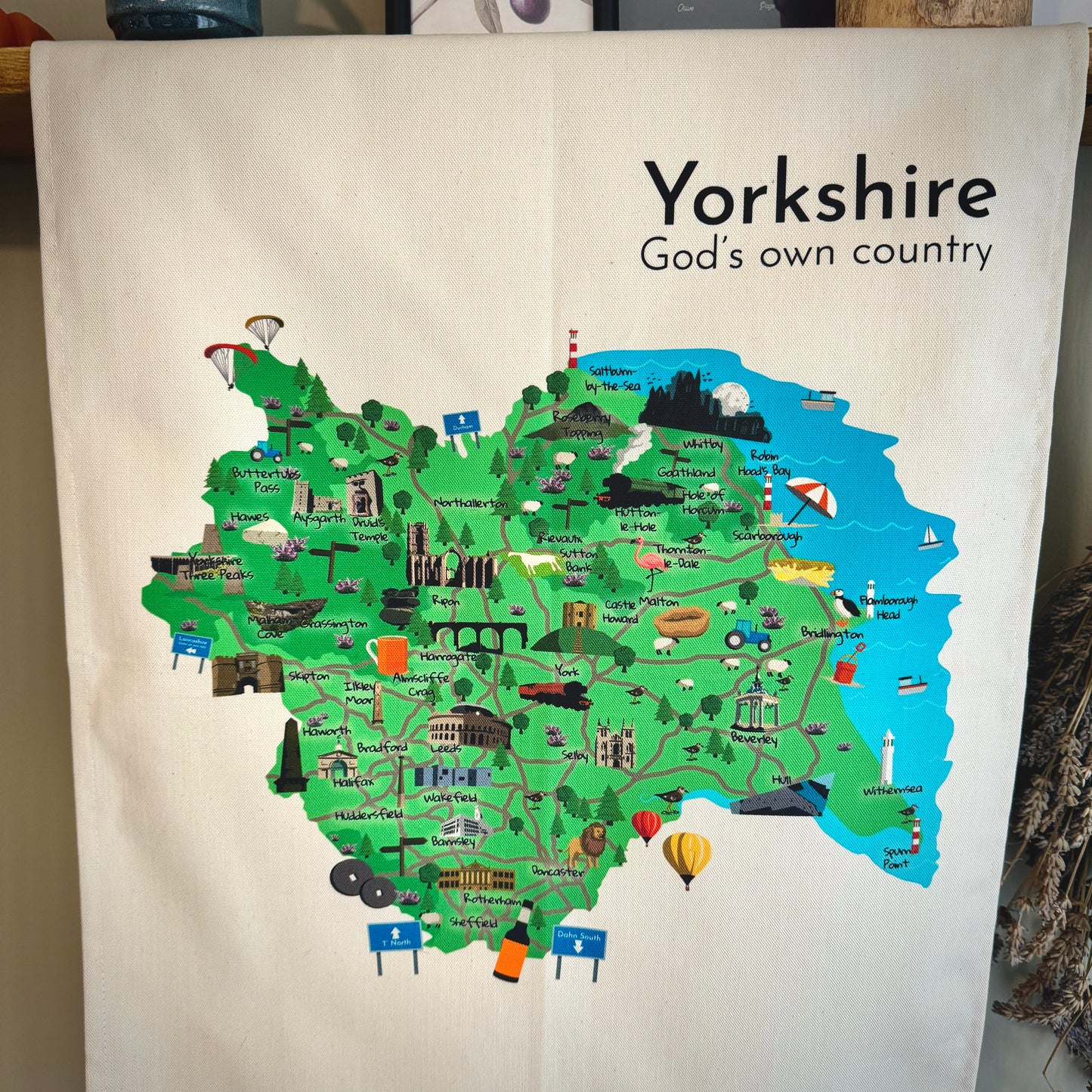 Yorkshire Map Illustrated Tea Towel