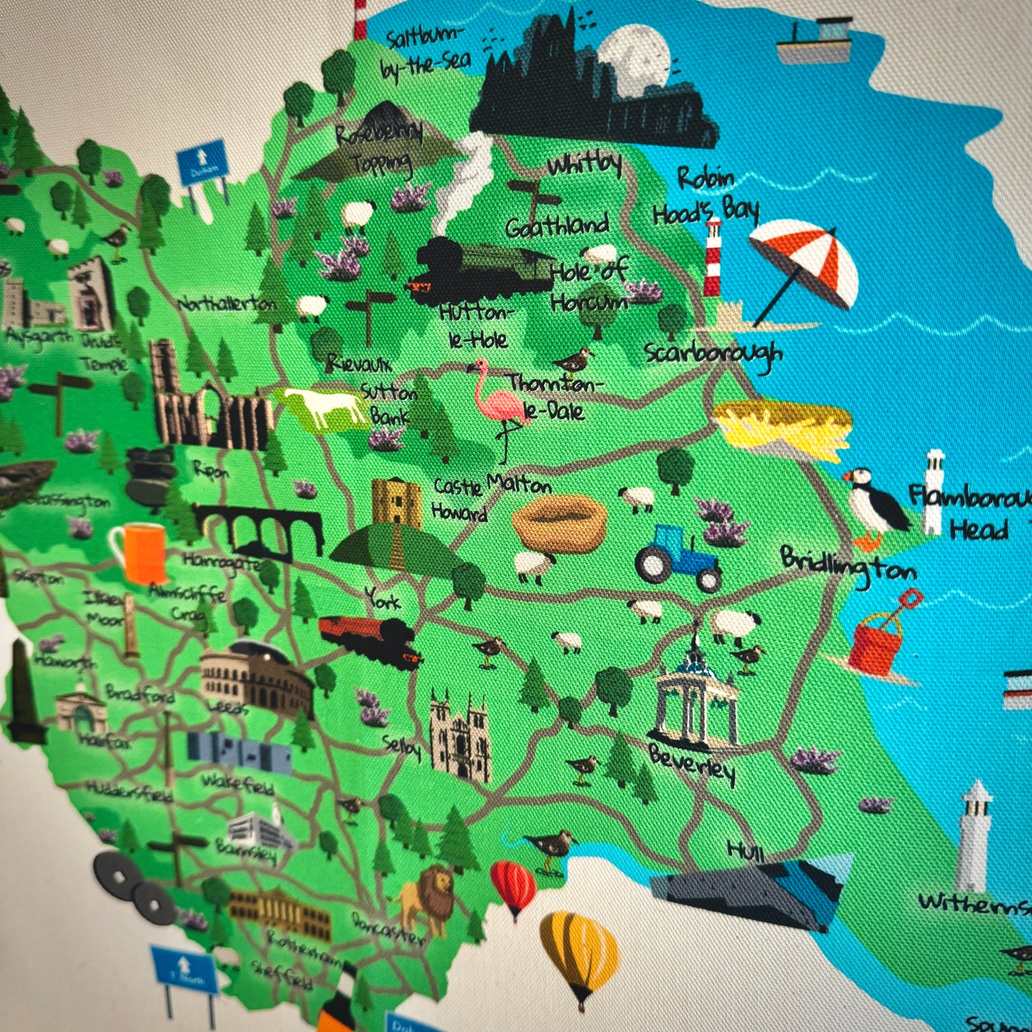 Yorkshire Map Illustrated Tea Towel - Millstones & Moor