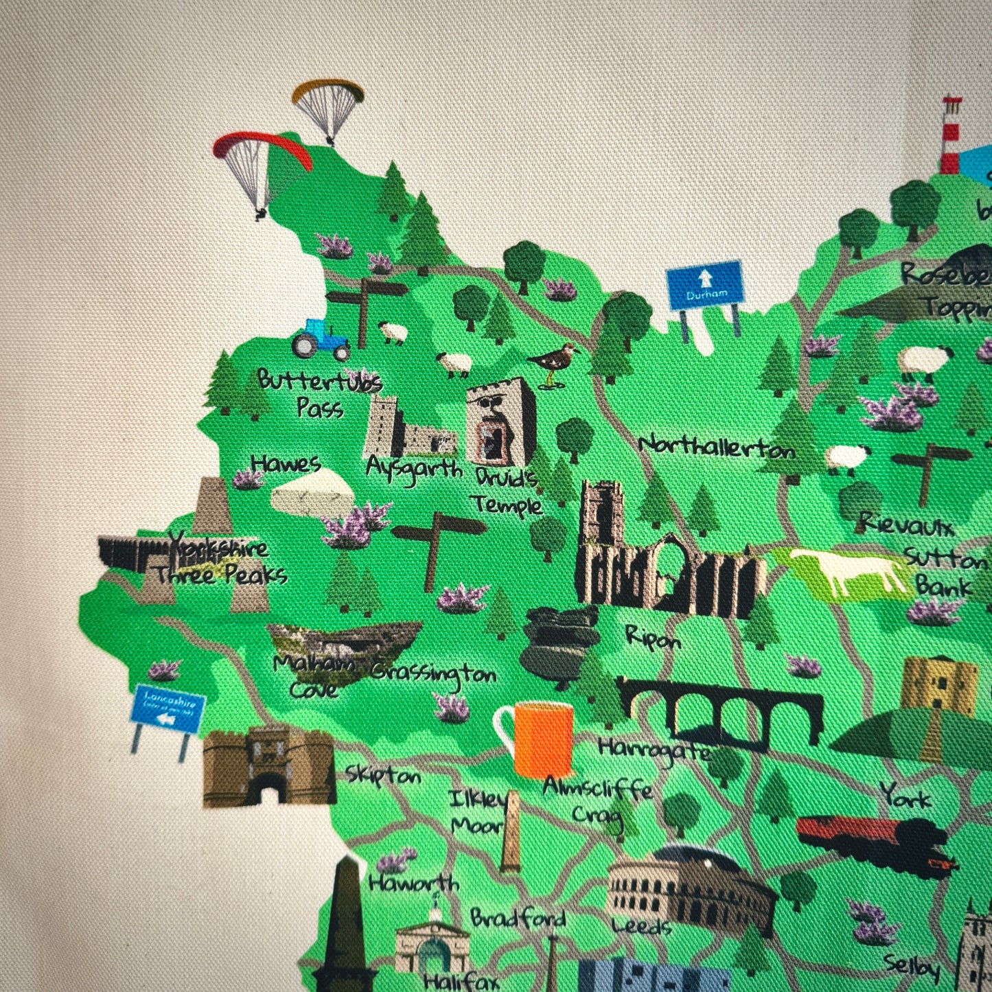 Yorkshire Map Illustrated Tea Towel