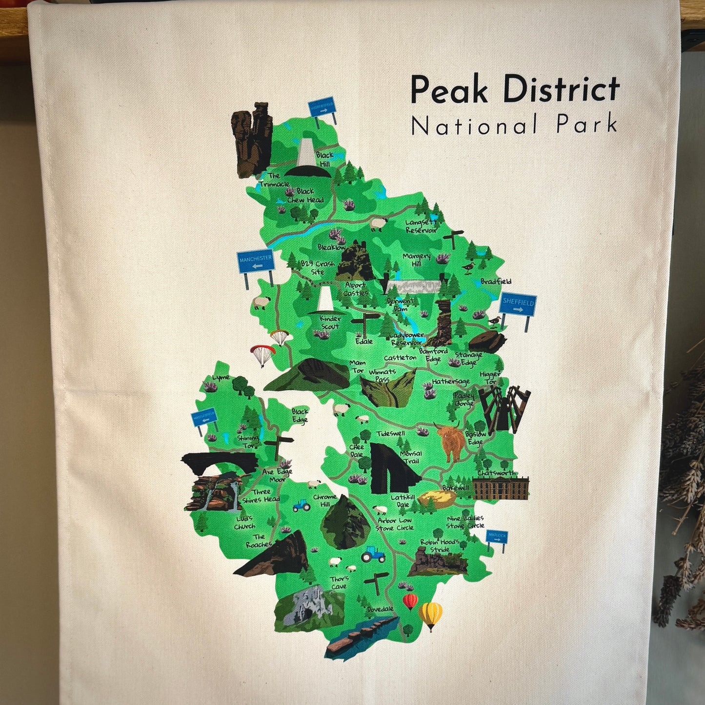 Peak District Map Illustrated Tea Towel