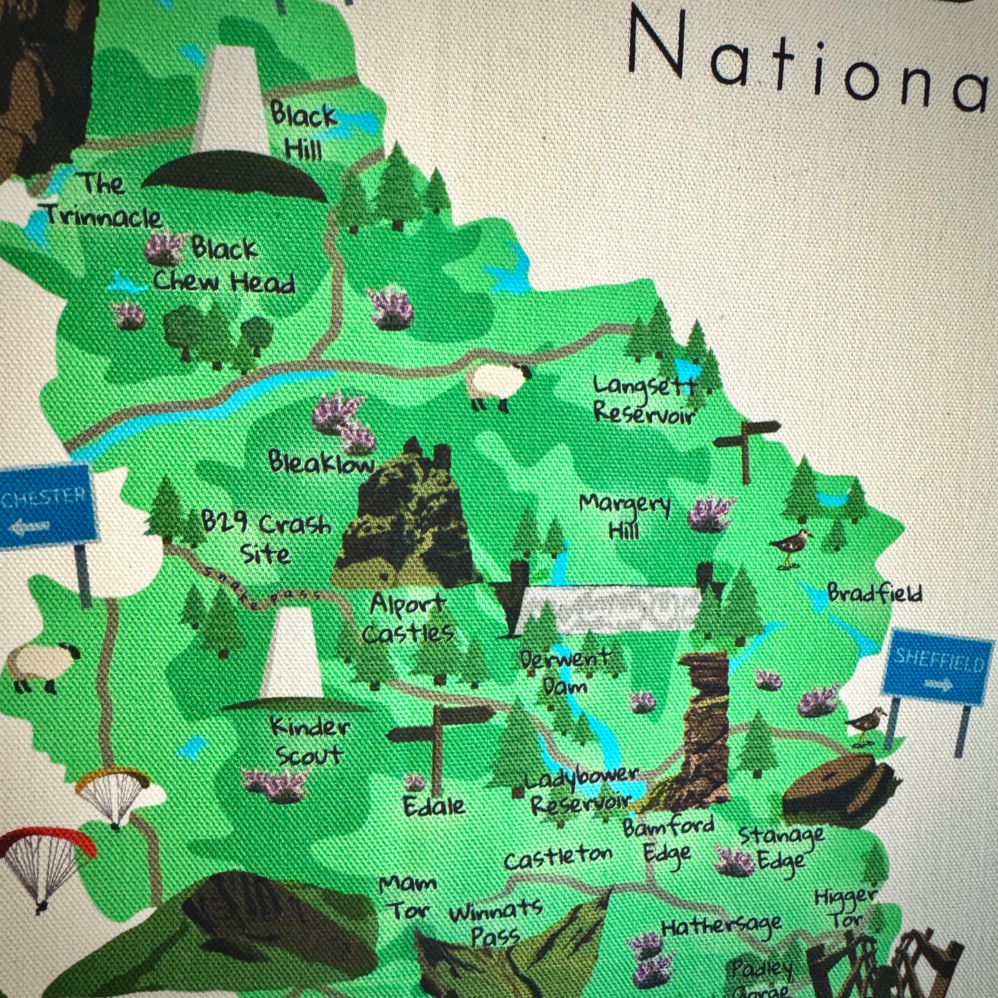 Peak District Map Illustrated Tea Towel