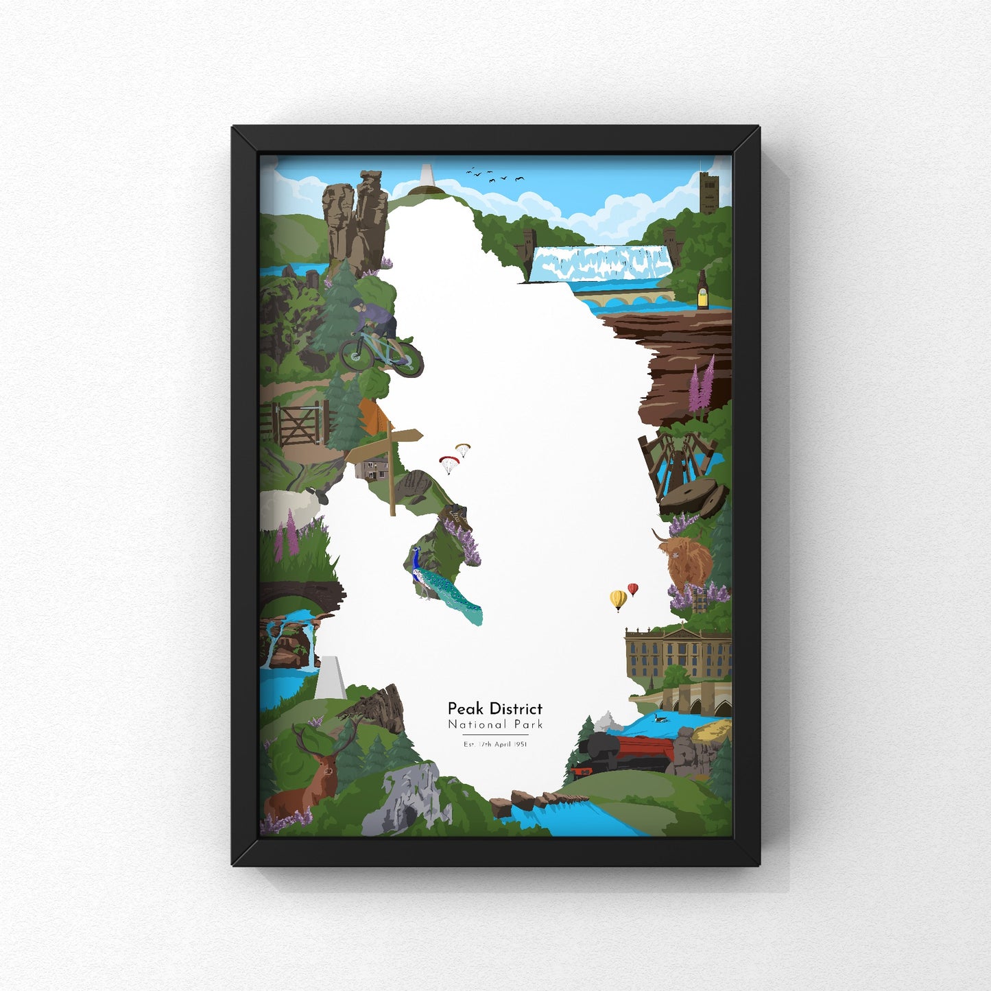 Peak District Map Print | Peak District Artwork | A5 A4 A3 (Copy) - Millstones & Moor