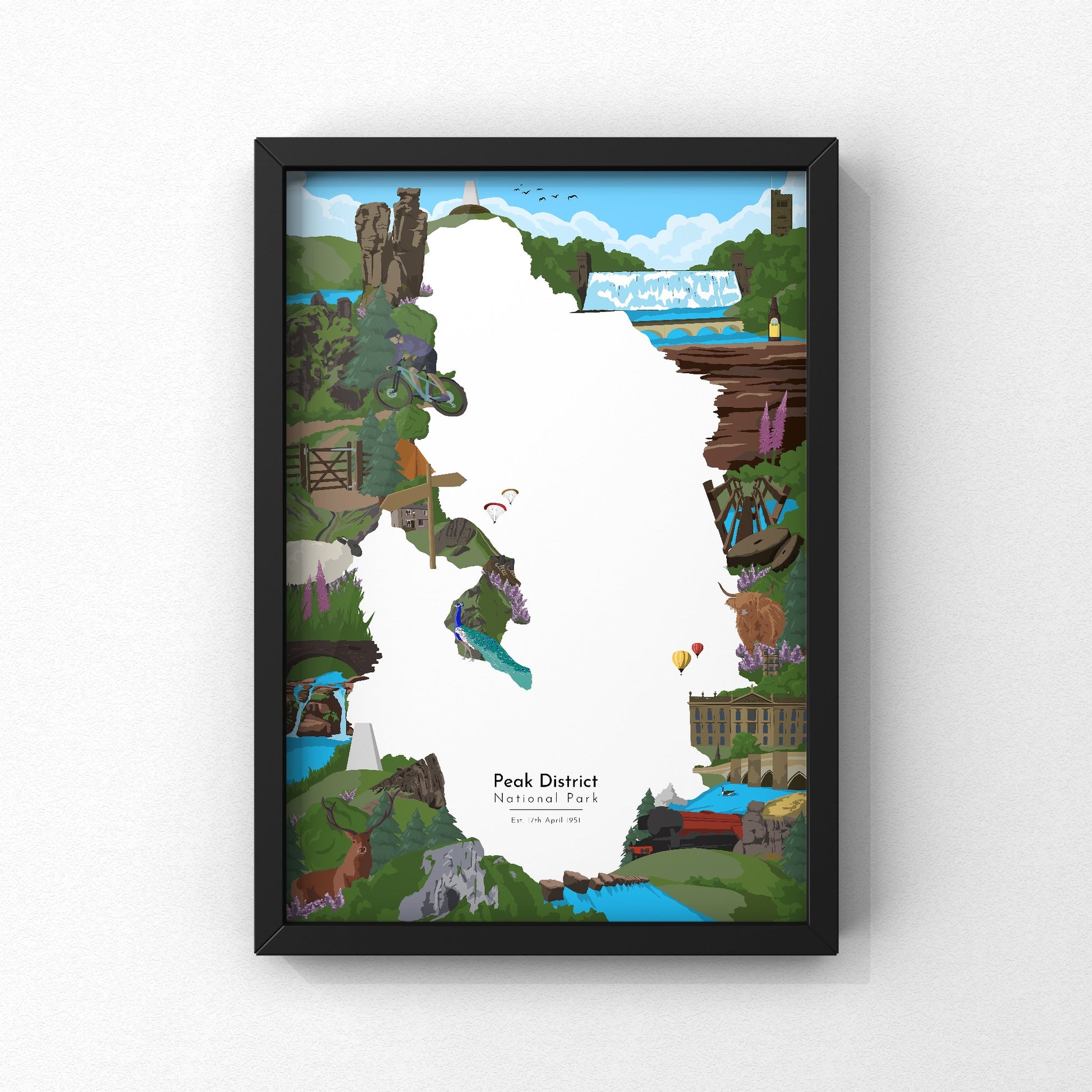 Peak District Map Print | Peak District Artwork | A5 A4 A3 (Copy) - Millstones & Moor