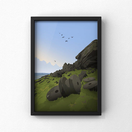 Stannage Edge Print | Peak District Artwork | A5 A4 A3 - Millstones & Moor