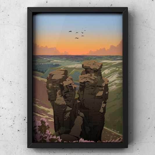 The Trinnacle Print | Peak District Artwork | A5 A4 A3