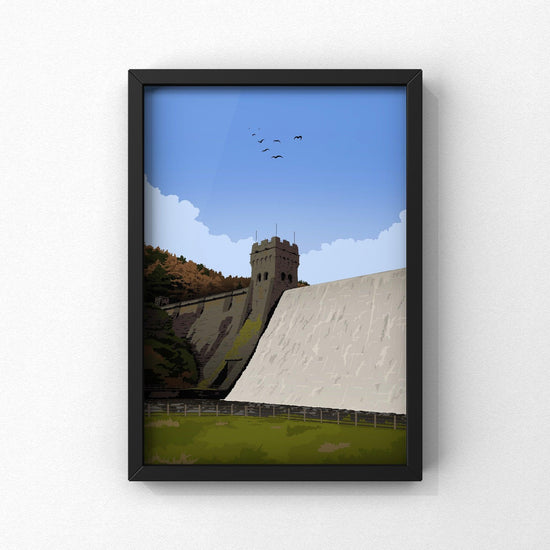 Derwent Dam Print | Peak District Artwork | A5 A4 A3 - Millstones & Moor