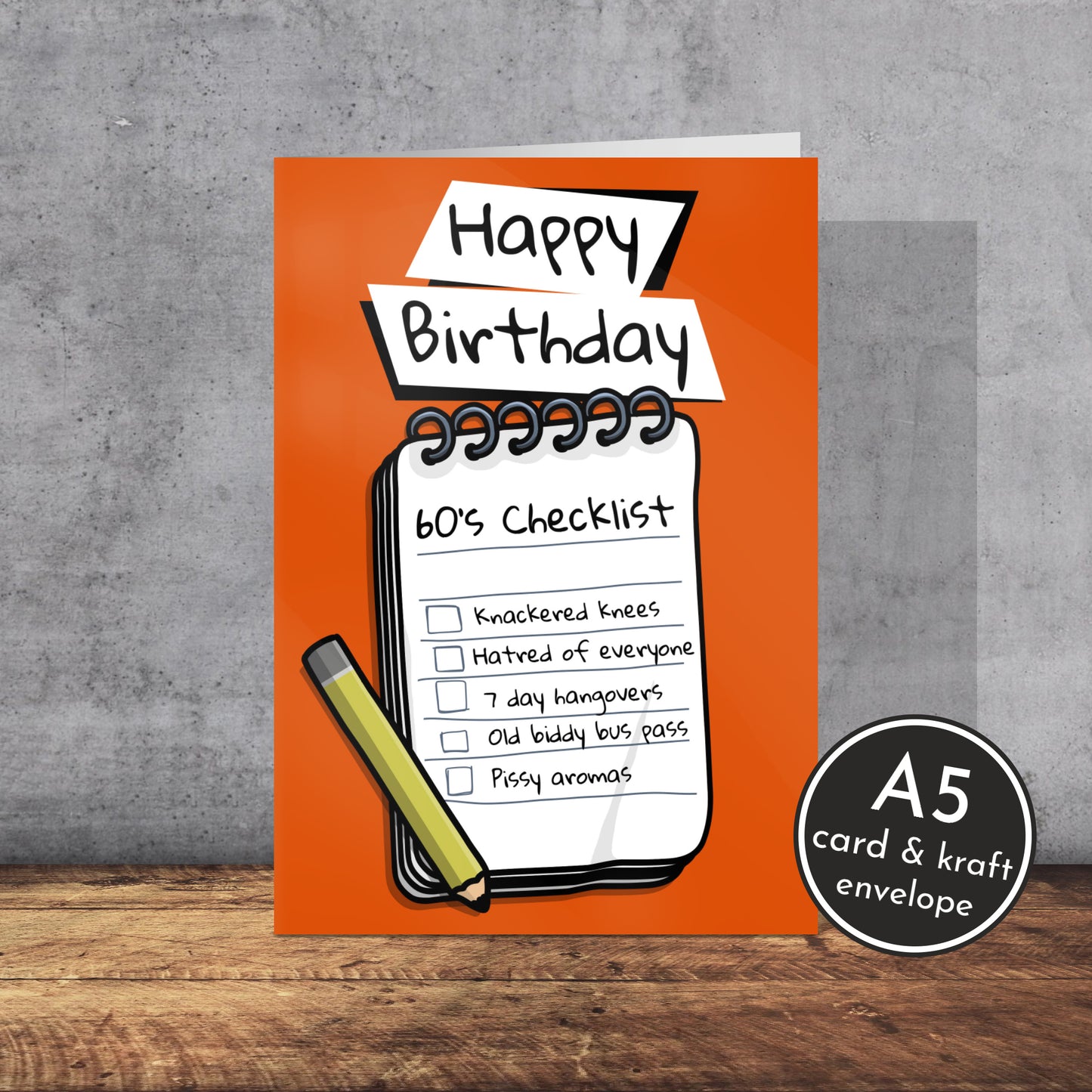 Rude 60’s Checklist Birthday Card | A5 Card and Envelope - Millstones & Moor