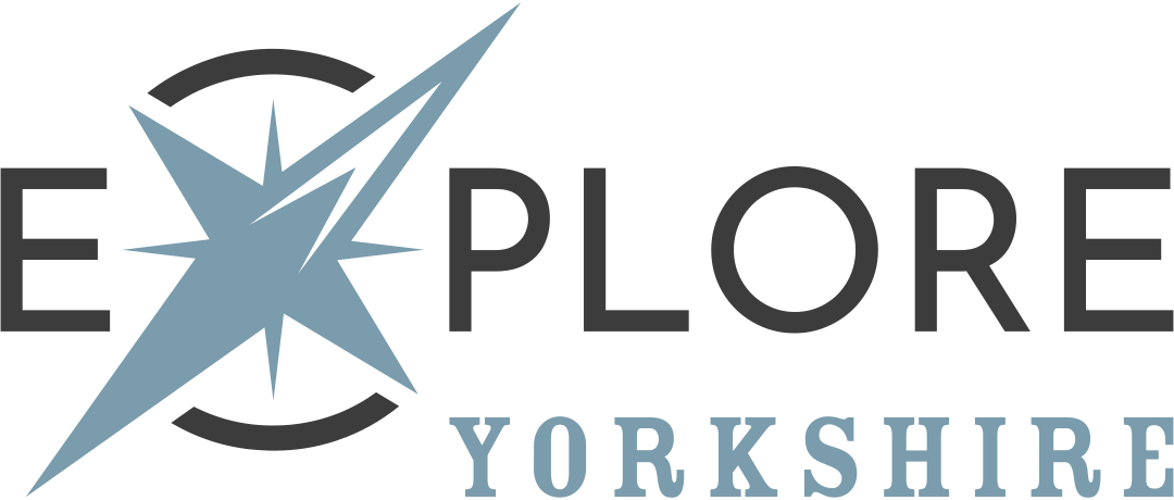 Logo for 'Explore Yorkshire' with a blue compass design