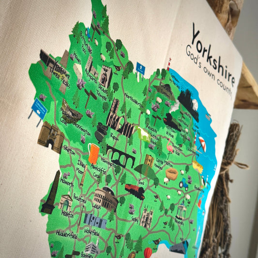 Yorkshire Map Illustrated Tea Towel