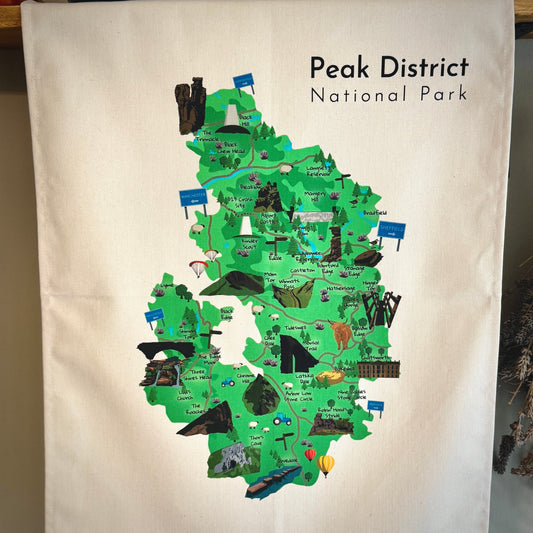 Peak District Map Illustrated Tea Towel - Millstones & Moor