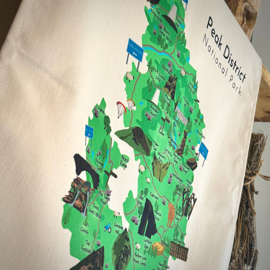 Peak District Map Illustrated Tea Towel - Millstones & Moor
