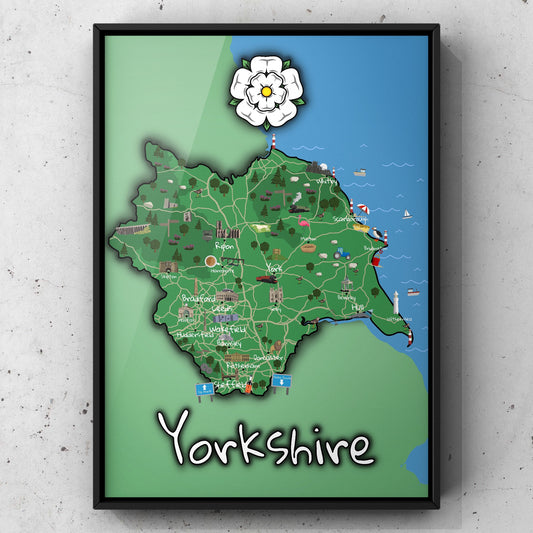 Map of Yorkshire | Yorkshire Print | A5 A4 A3